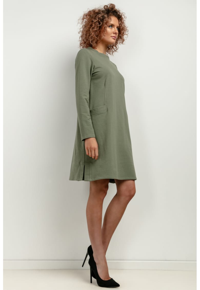 Rochie sport cu maneci lungi si buzunare T412 verde