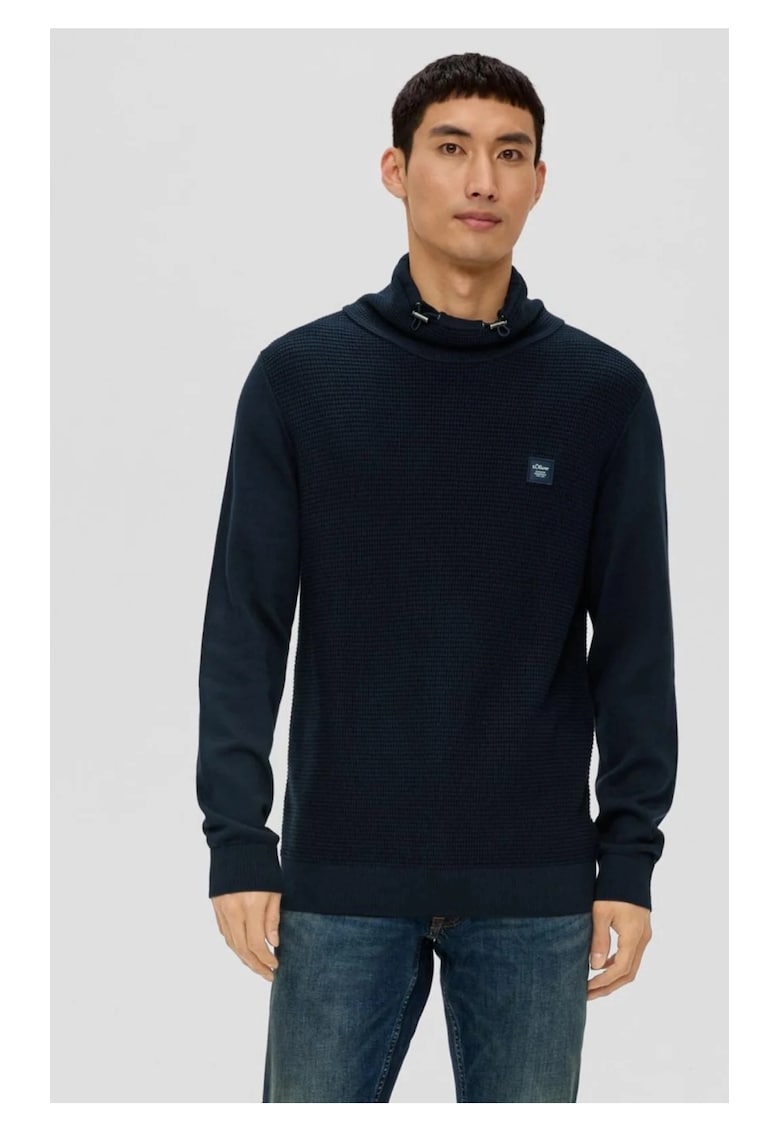 Pulover barbati tricotat cu maneci din jerseu si guler inalt - Pulover barbati tricotat cu maneci din jerseu si guler inalt -