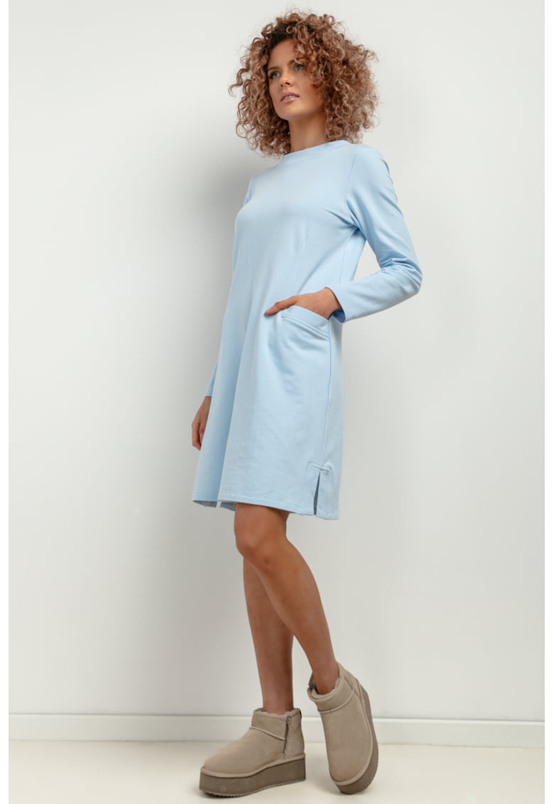 Rochie sport cu maneci lungi si buzunare T412 albastru deschis