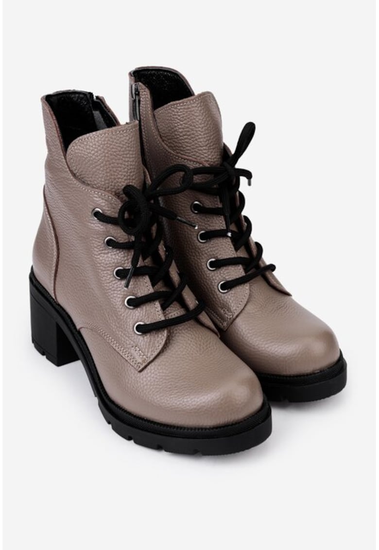 Botine dama taupe din piele texturata - Gri