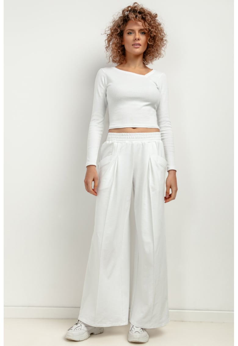 Pantaloni sport cu croiala ampla si talie elastica T413 - alb