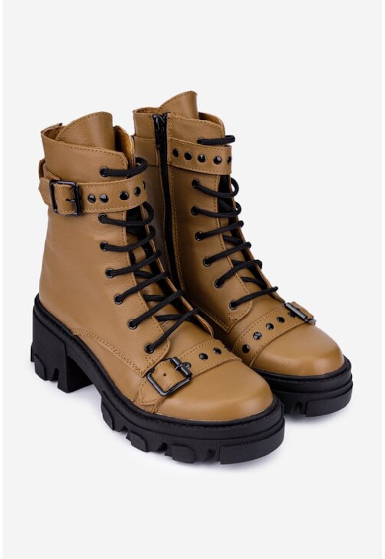 Ghete dama din piele naturala maro accesorizate