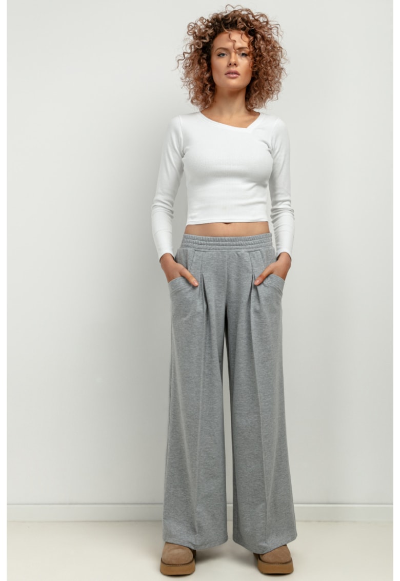 Pantaloni sport cu croiala ampla si talie elastica - gri deschis