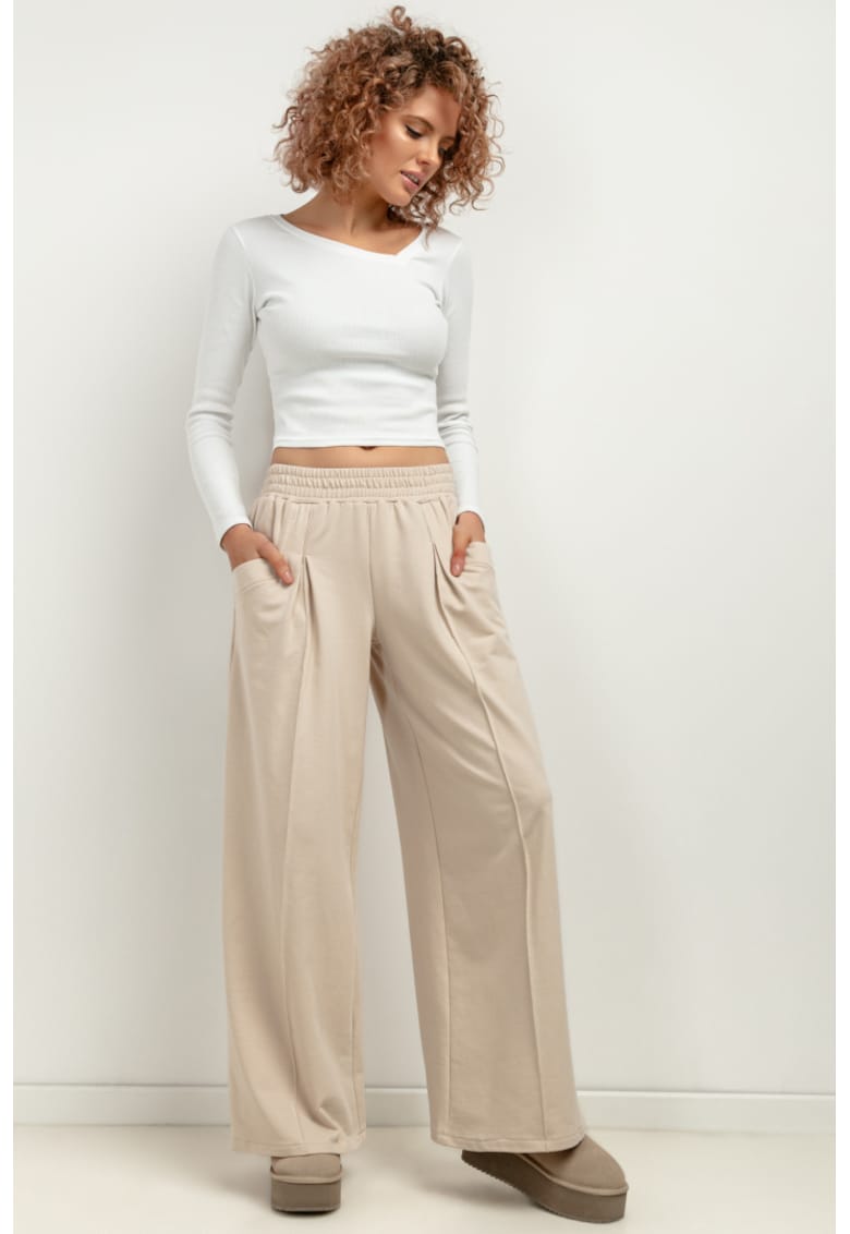 Pantaloni sport cu croiala ampla si talie elastica T413 bej deschis bej deschis