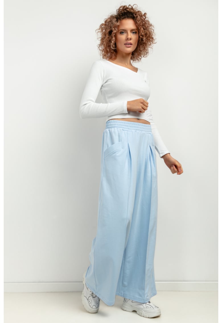 Pantaloni sport cu croiala ampla si talie elastica T413 - albastru deschis