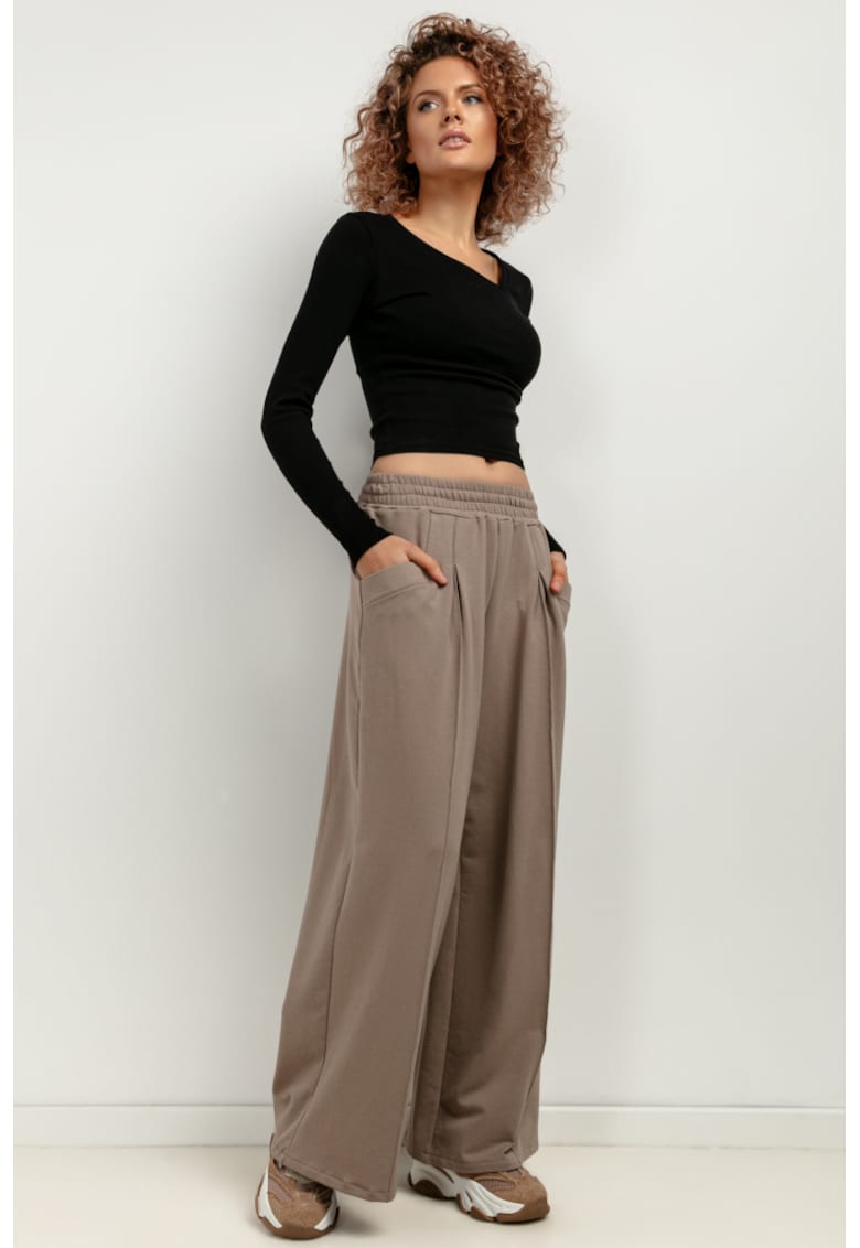 Pantaloni sport cu croiala ampla si talie elastica T413 - cappuccino