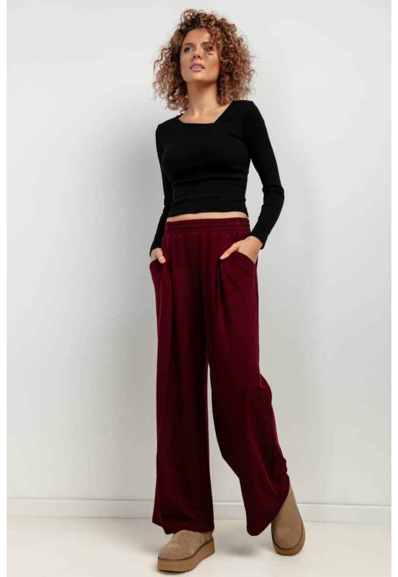 Pantaloni sport cu croiala ampla si talie elastica T413 - burgundy