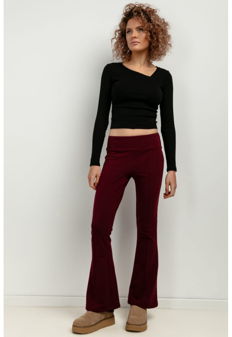 Pantaloni evazati cu talie elastica T414 - rosu bordeaux