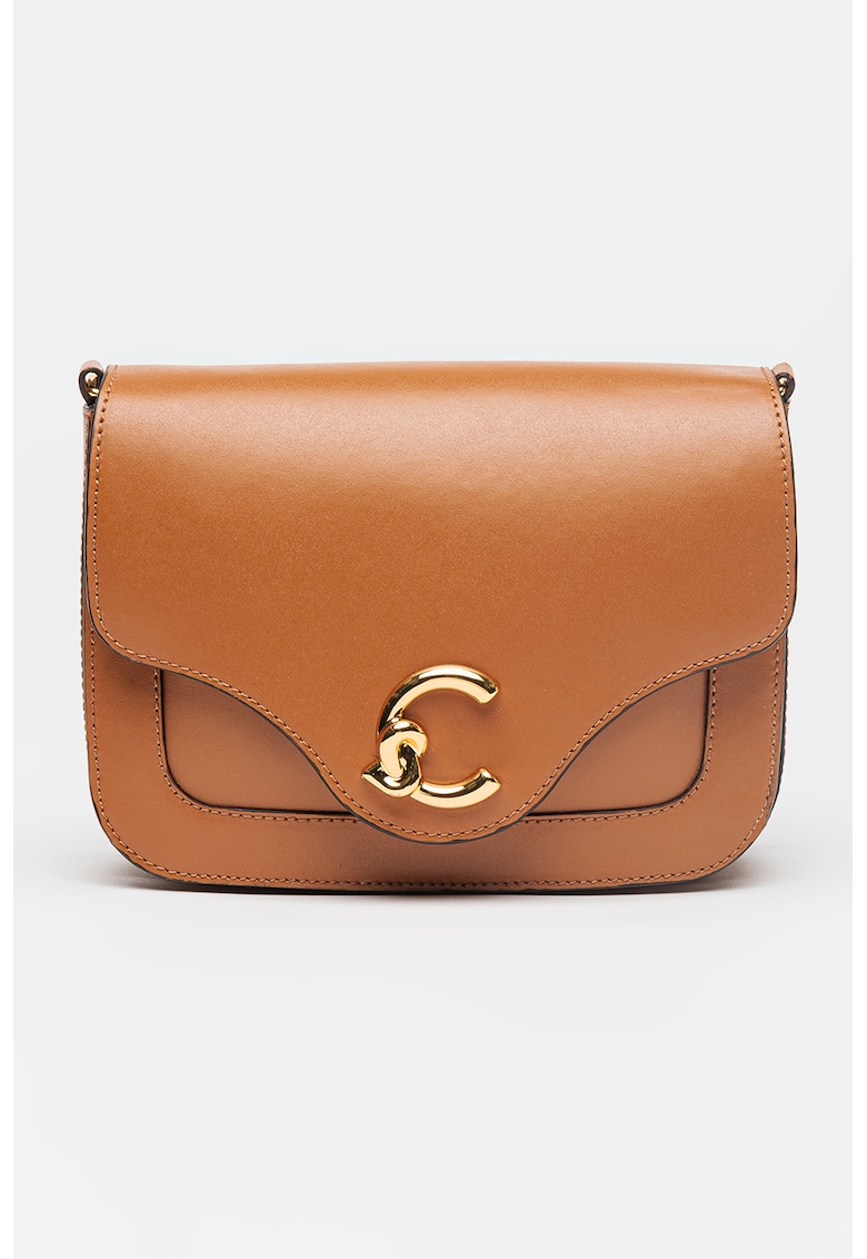 Geanta crossbody din piele cu clapa C-Me - Maro