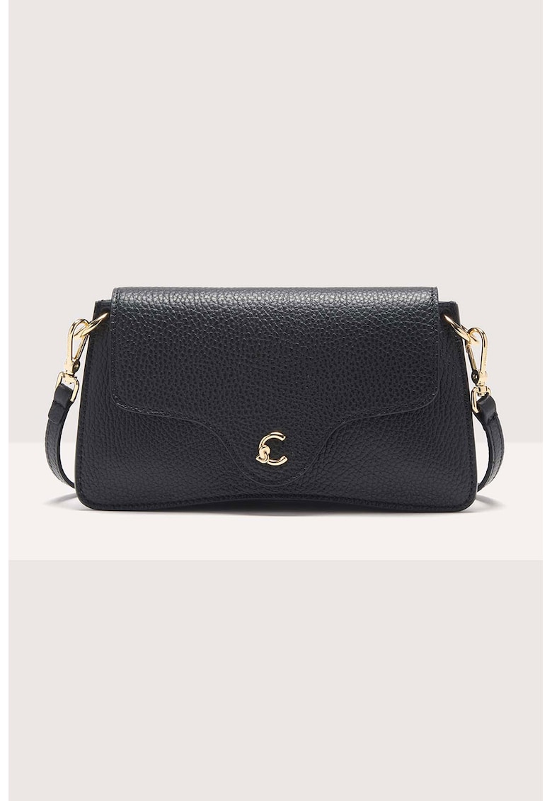Geanta crossbody din piele cu clapa C-Me - Negru