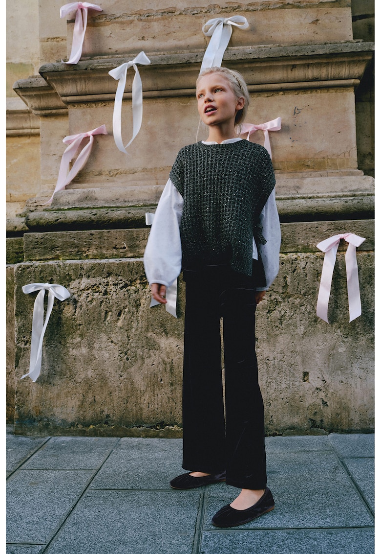 Vesta tricotata din lurex cu perforatii - Gri antracit