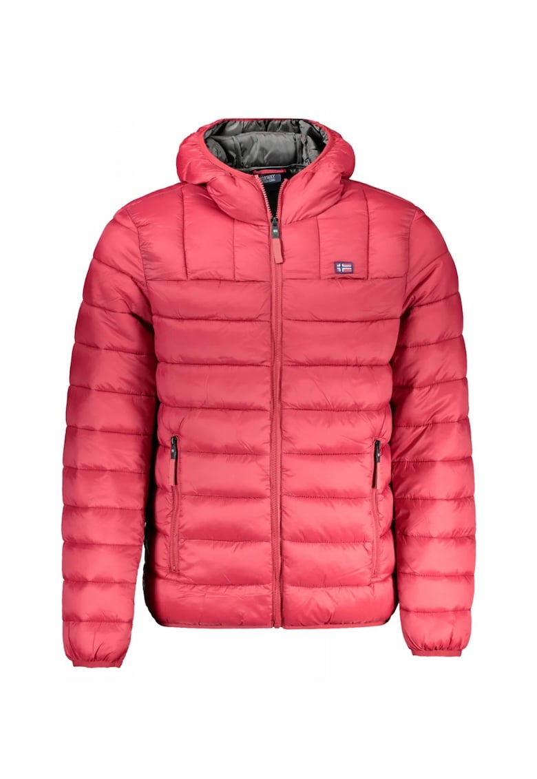 Jacheta matlasta barbati - cu 2 buzunare exterioare - gluga - logo - Rosu