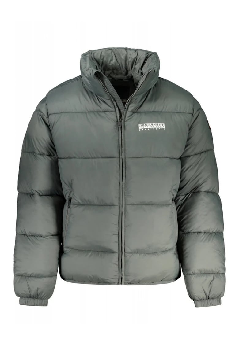 Geaca de iarna matlasata barbati - cu 2 buzunare exterioare - cu gluga - logo - Verde
