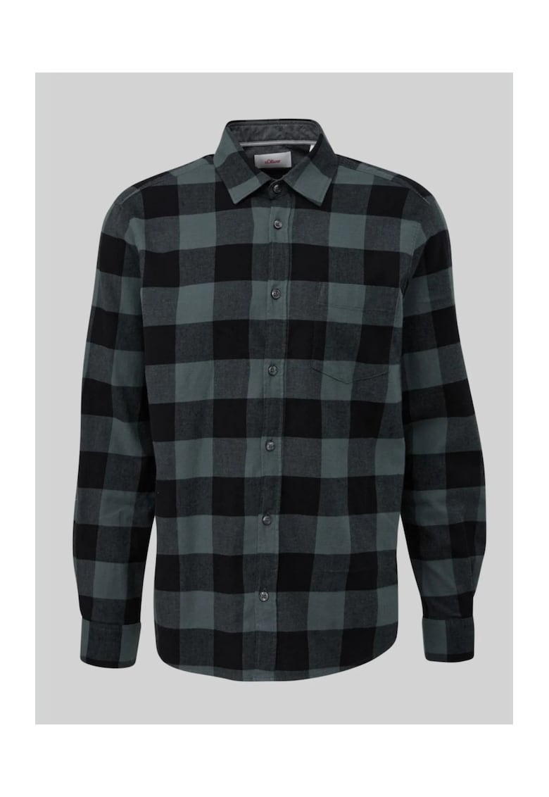 Camasa cu maneca lunga - barbati big size - imprimeu in carouri si croiala Regular fit - Verde inchis -