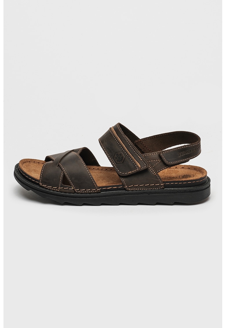 Sandale din piele cu inchidere velcro Asher - Maro inchis