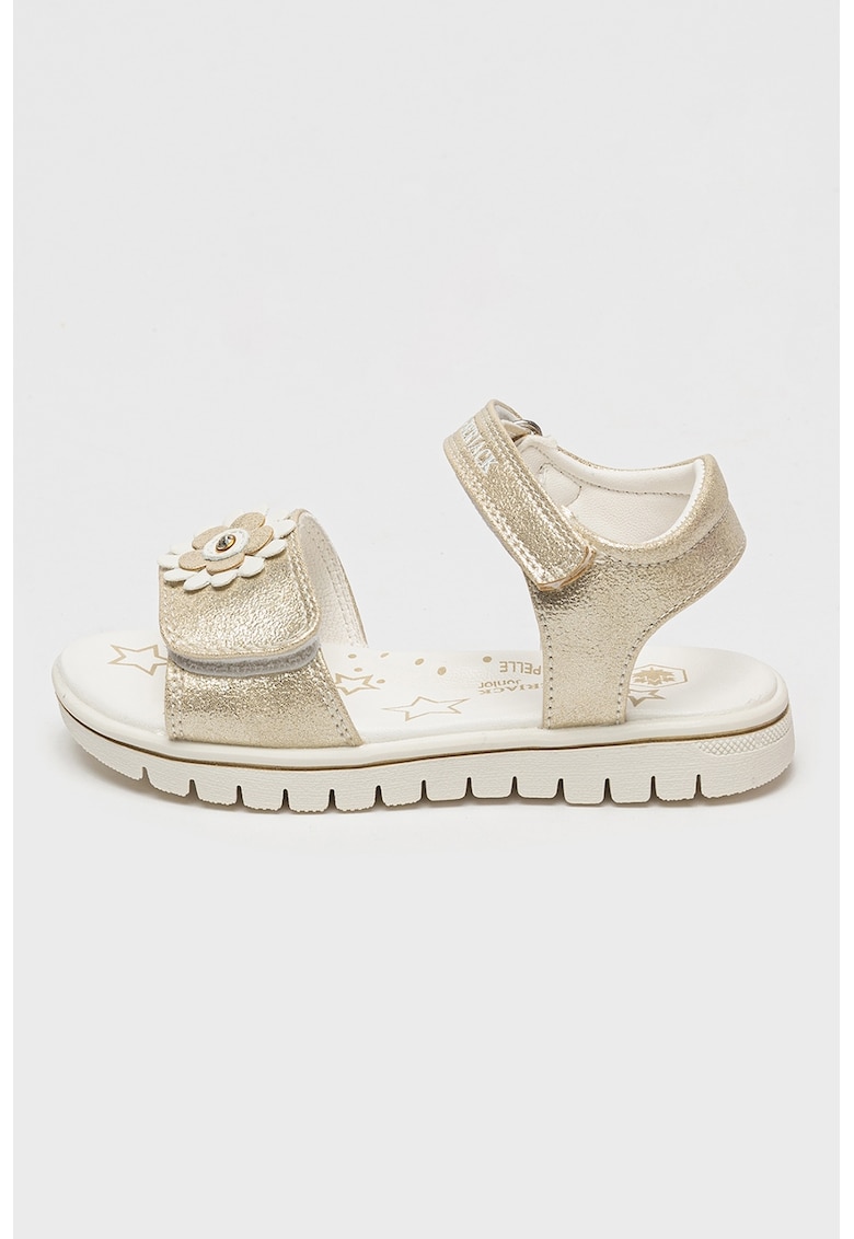 Sandale cu velcro si aplicatii florale