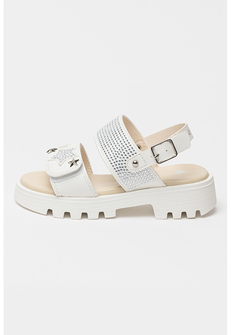 Sandale cu velcro si strasuri - Alb fildes