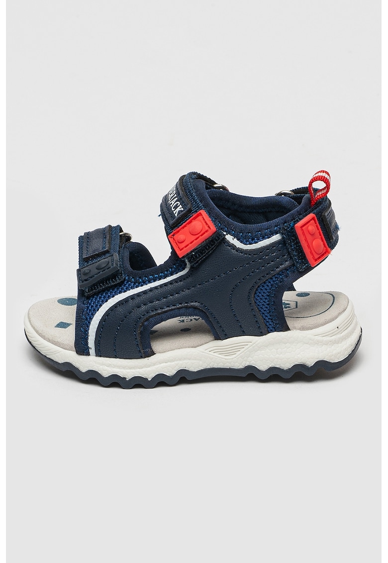 Sandale cu logo si velcro - Alb murdar/Bleumarin