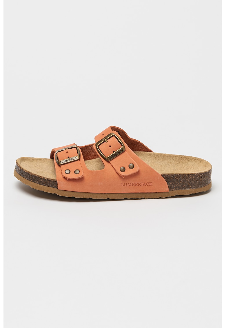 Papuci din piele nabuc cu catarame Jolie