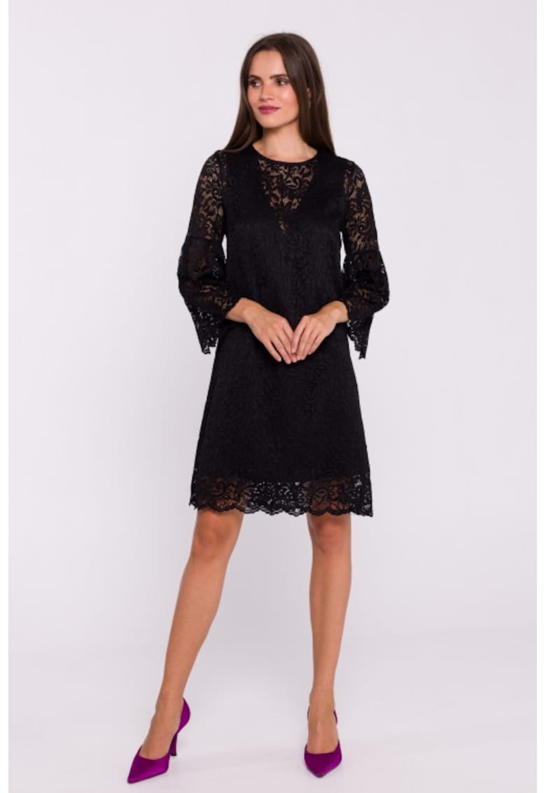 Rochie dantelata in doua straturi - tip trapez - Negru