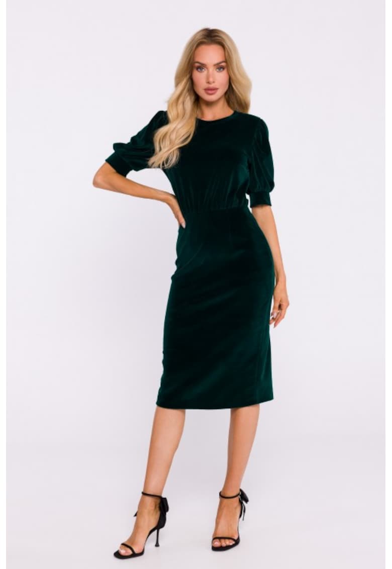 Rochie din velur cu maneci scurte Verde