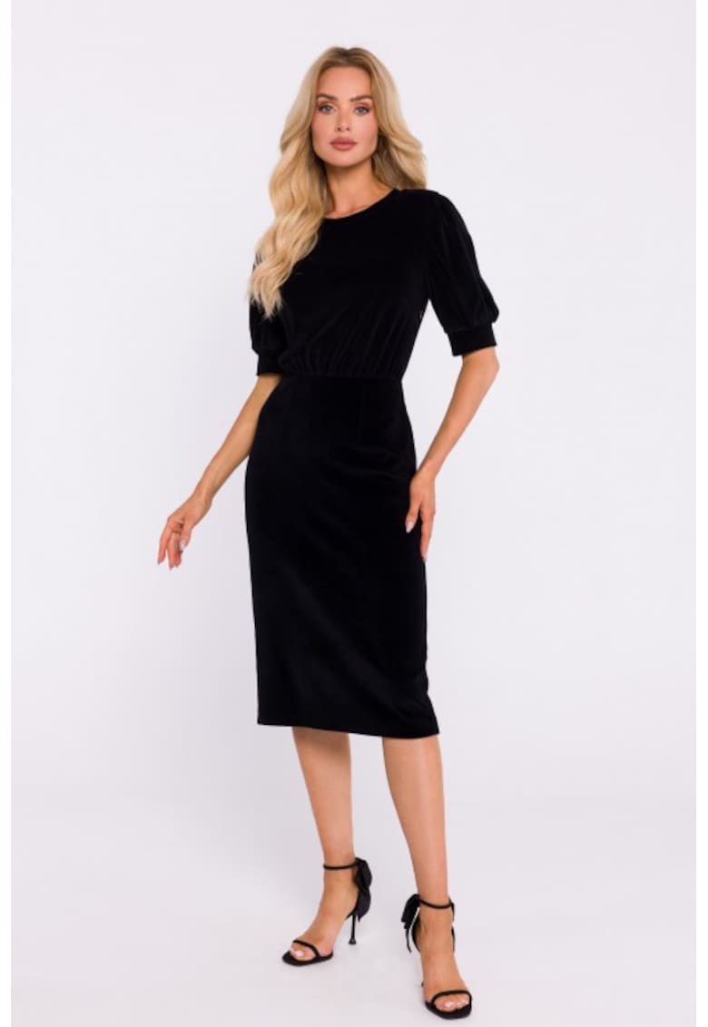 Rochie din velur cu maneci scurte Negru