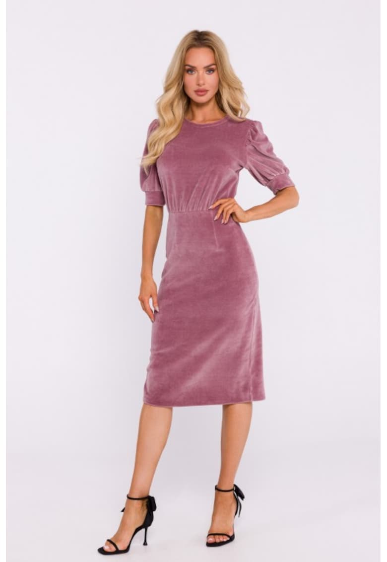 Rochie din velur cu maneci scurte Roz pal