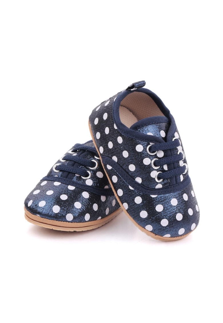 Pantofi Sidefati - Cu Buline Albe - Casual - Textil - Fete - Siret - Bleumarin