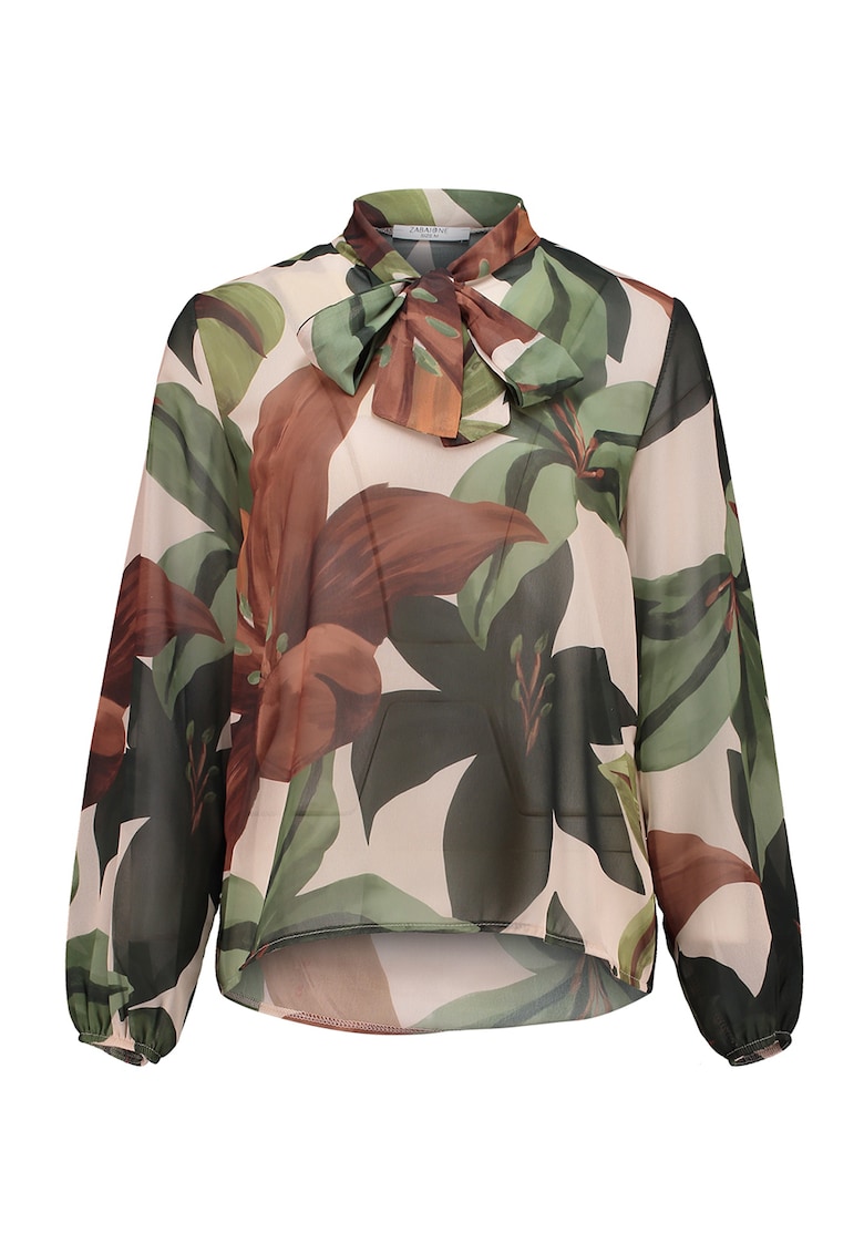 Bluza cu model si guler cu funda din panglici Bluza cu model si guler cu funda din panglici