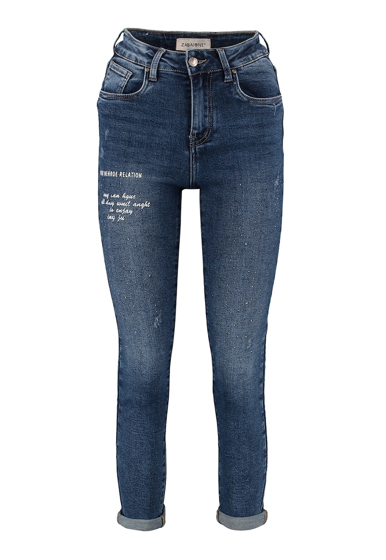 Blugi skinny cu talie inalta si text Blugi skinny cu talie inalta si text