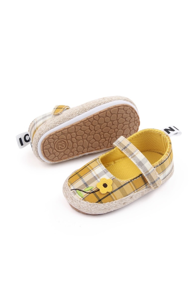 Balerini In Carouri - Casual - Textil - Fete - Velcro - Galben