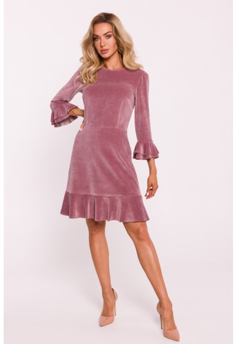 Rochie din velur cu volane Roz pal