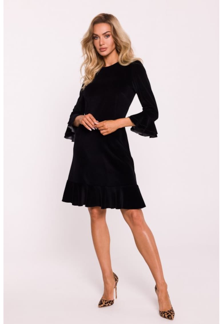 Rochie din velur cu volane Negru