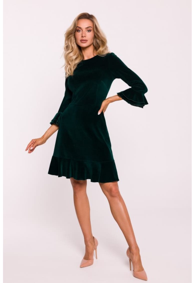 Rochie din velur cu volane Verde