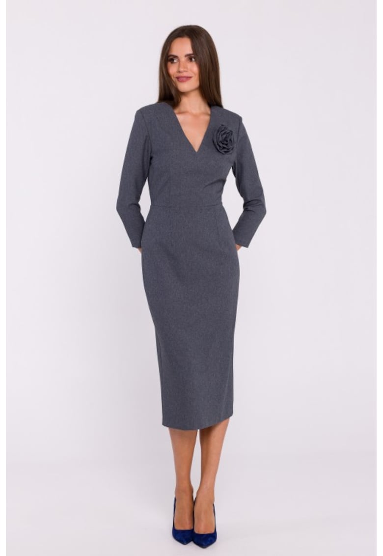 Rochie simpla midi cu decolteu in V