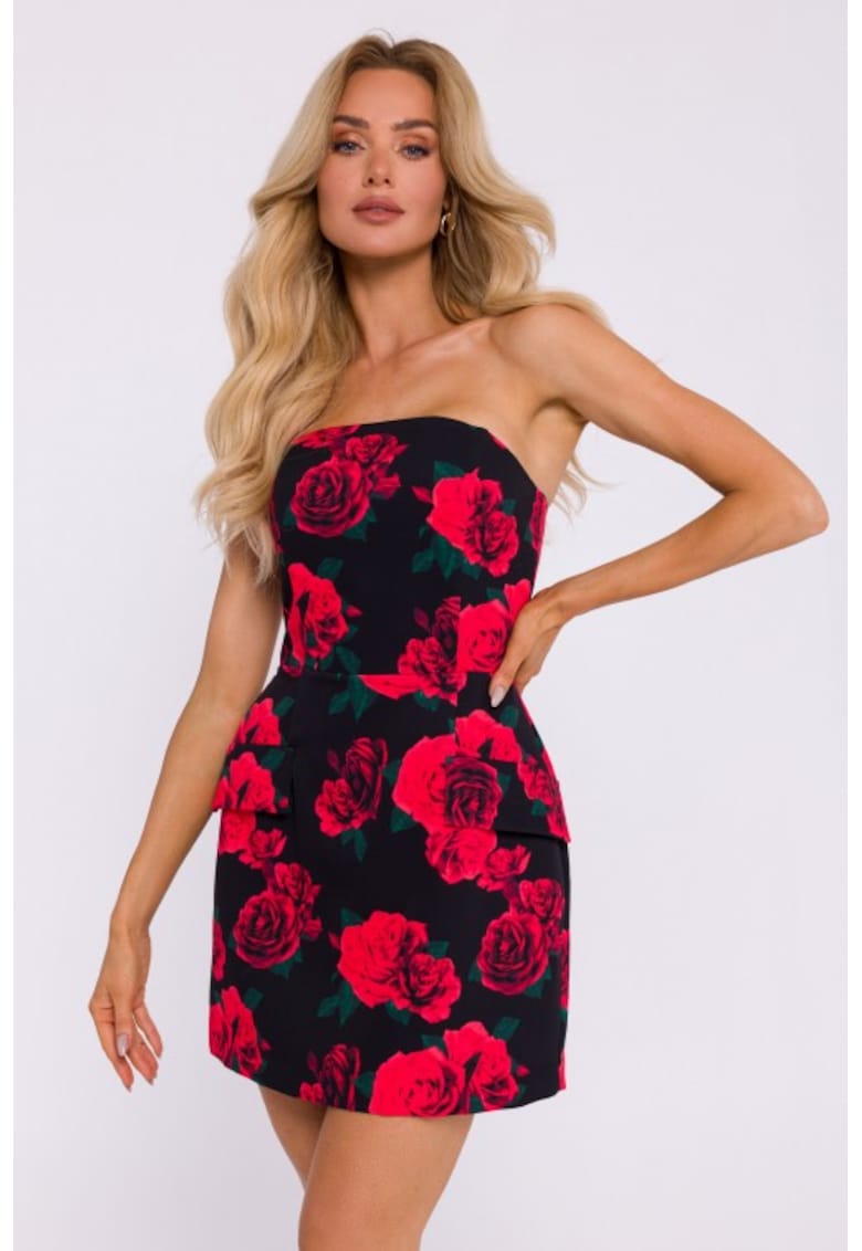 Rochie tip corset mini cu model -  Negru/Rosu -