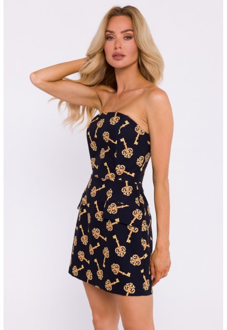 Rochie tip corset mini cu model -  Negru/Auriu -