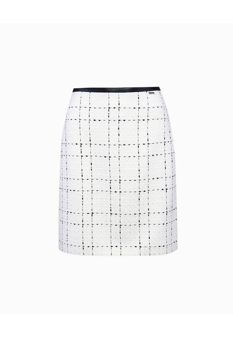 Fusta dreapta cu detaliu din piele ecologica Fusta dreapta cu detaliu din piele ecologica