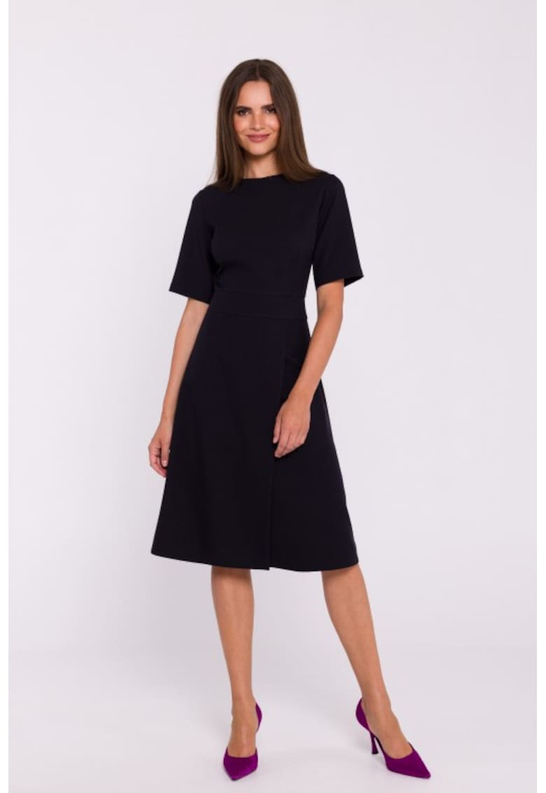 Rochie trapez cu pliuri -  Negru - Rochie trapez cu pliuri -  Negru -