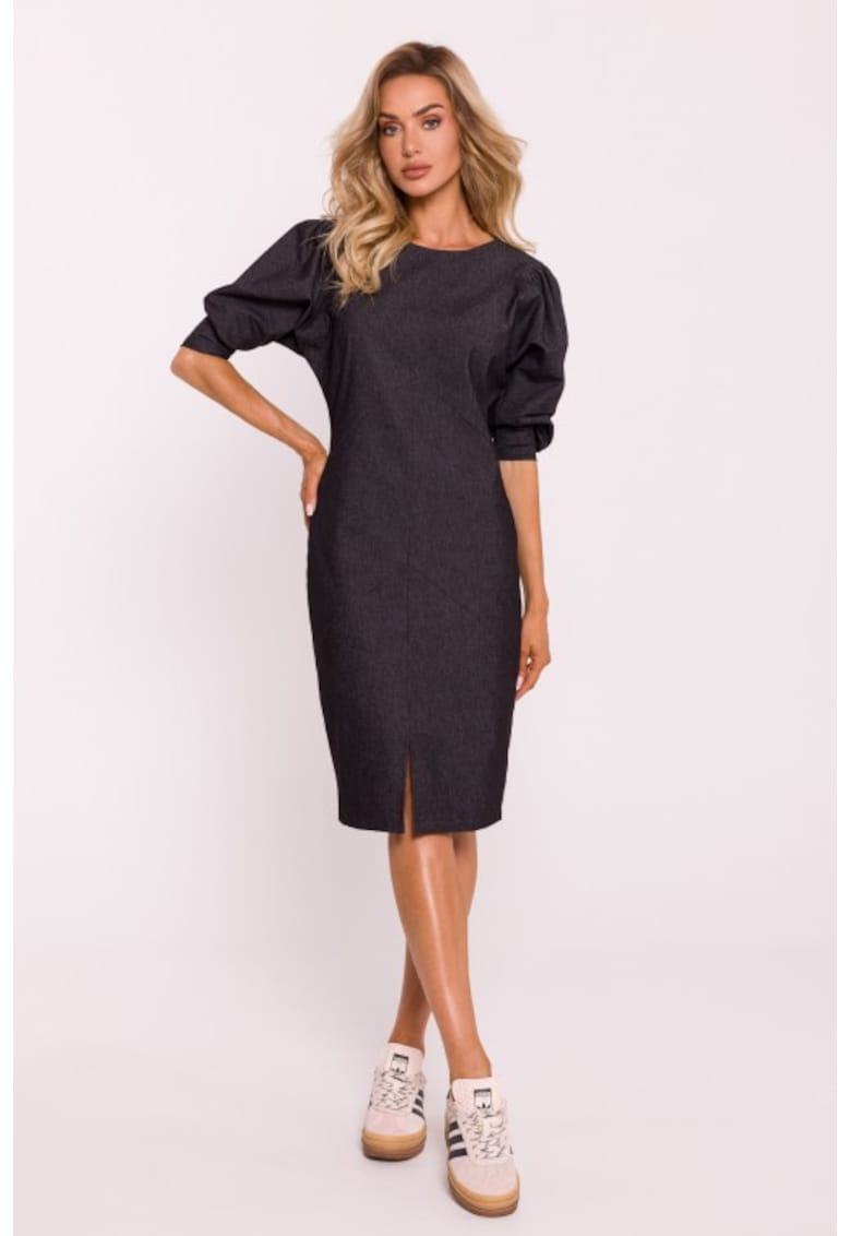 Rochie cu cusaturi si maneci bufante - Gri grafit