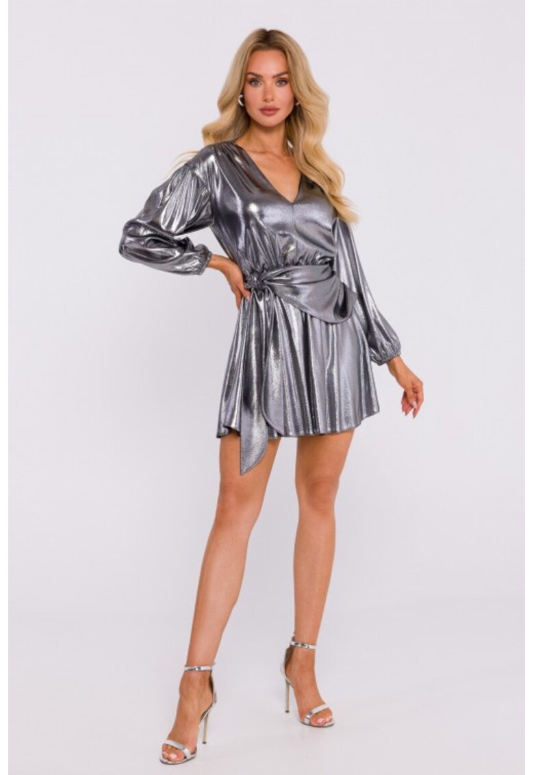 Rochie mini cu legatura pe lateral - Argintiu