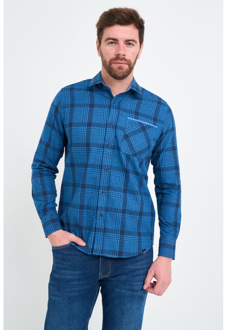 Camasa din bumbac cu model in carouri si maneci lungi Camasa din bumbac cu model in carouri si maneci lungi