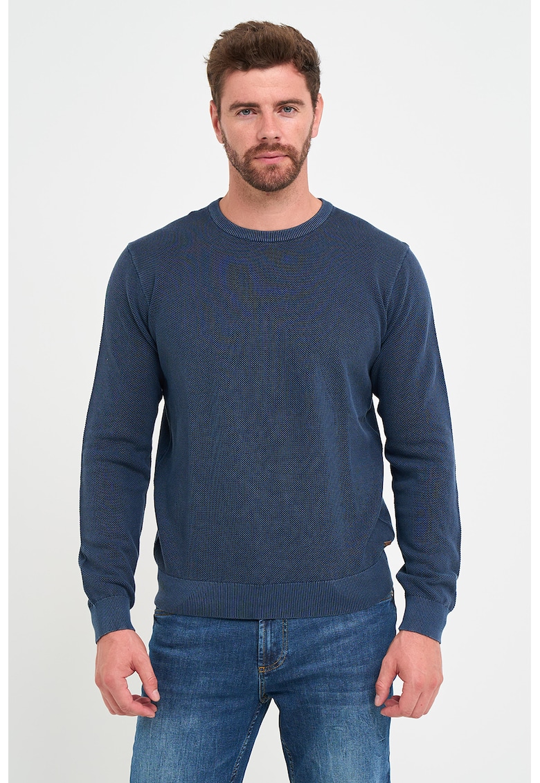 Pulover de bumbac cu decolteu la baza gatului - Albastru inchis