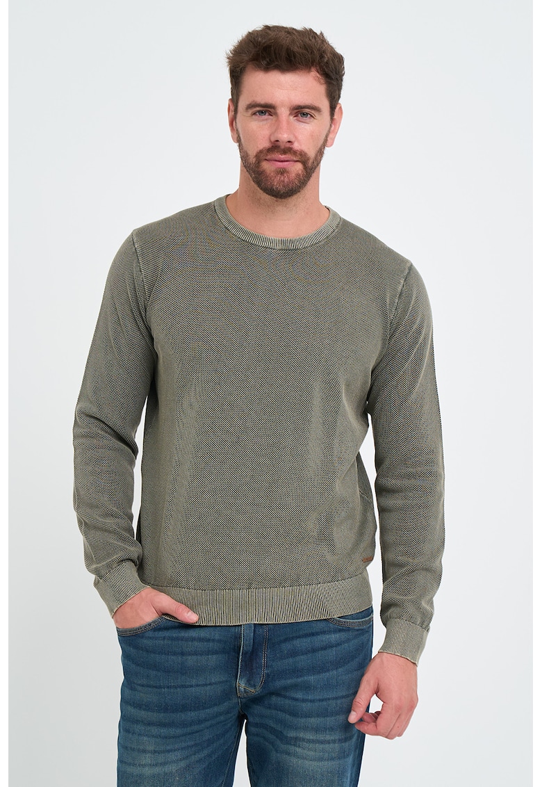 Pulover de bumbac cu decolteu la baza gatului - Kaki