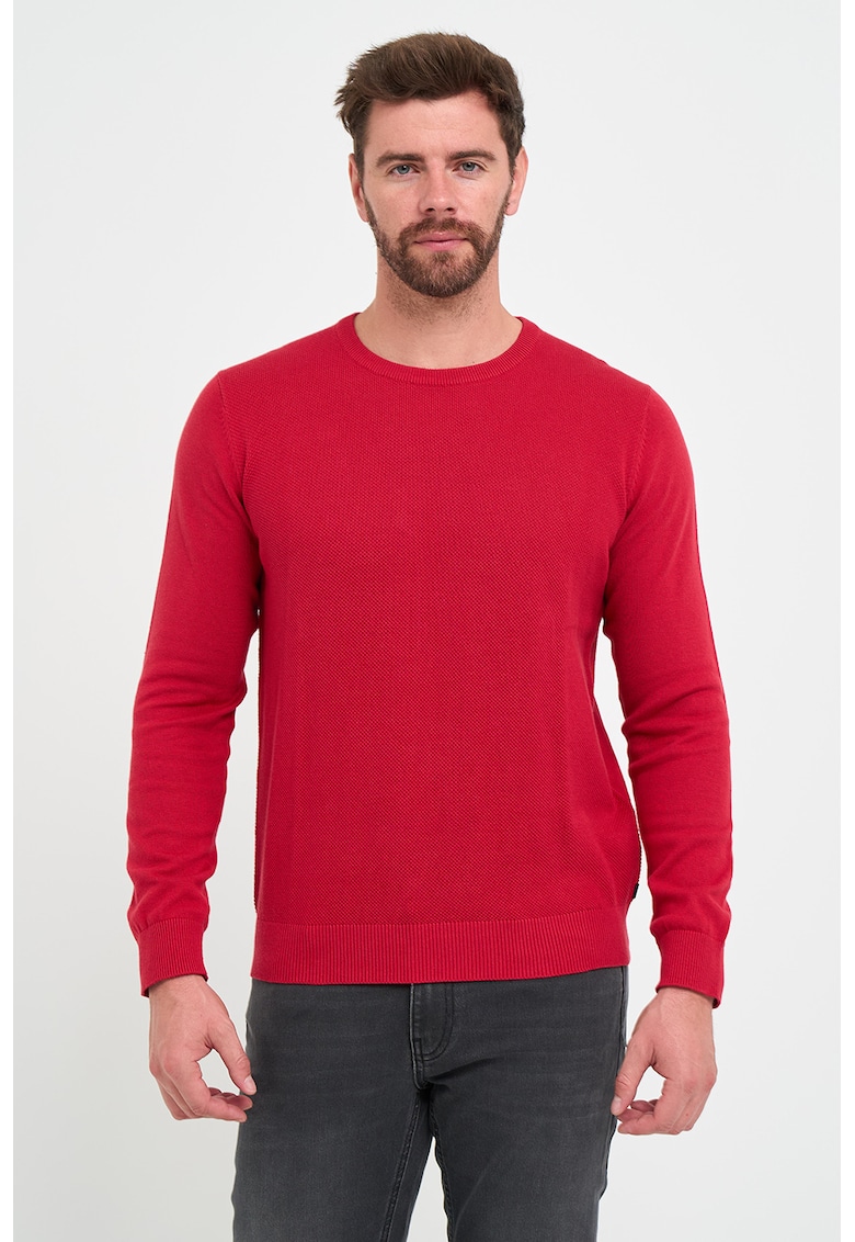 Pulover cu decolteu la baza gatului de bumbac - Rosu