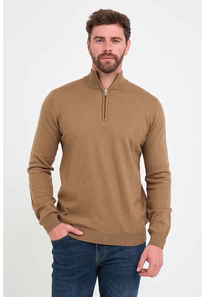 Pulover din amestec de lana cu fenta cu fermoar