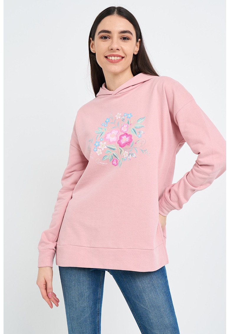Hanorac cu imprimeu si slituri laterale - Roz deschis