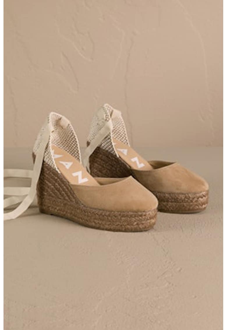 Sandale wedge de piele cu bareta infasurabila