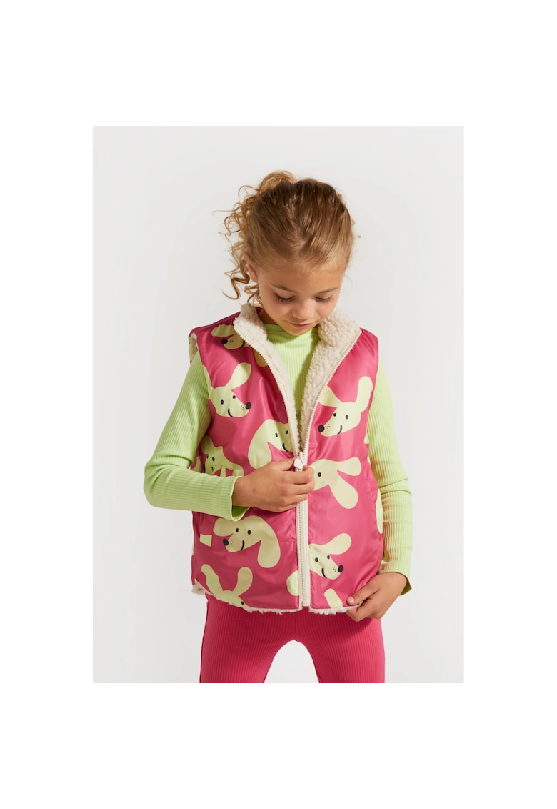 Vesta reversibila pentru fete - poliester - cu buzunare - multicolor