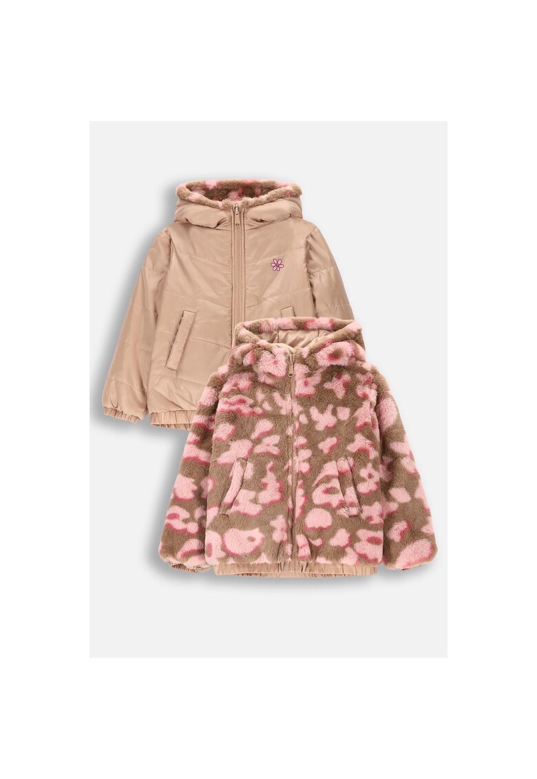 Jacheta reversibila cu gluga - Maro - Roz deschis